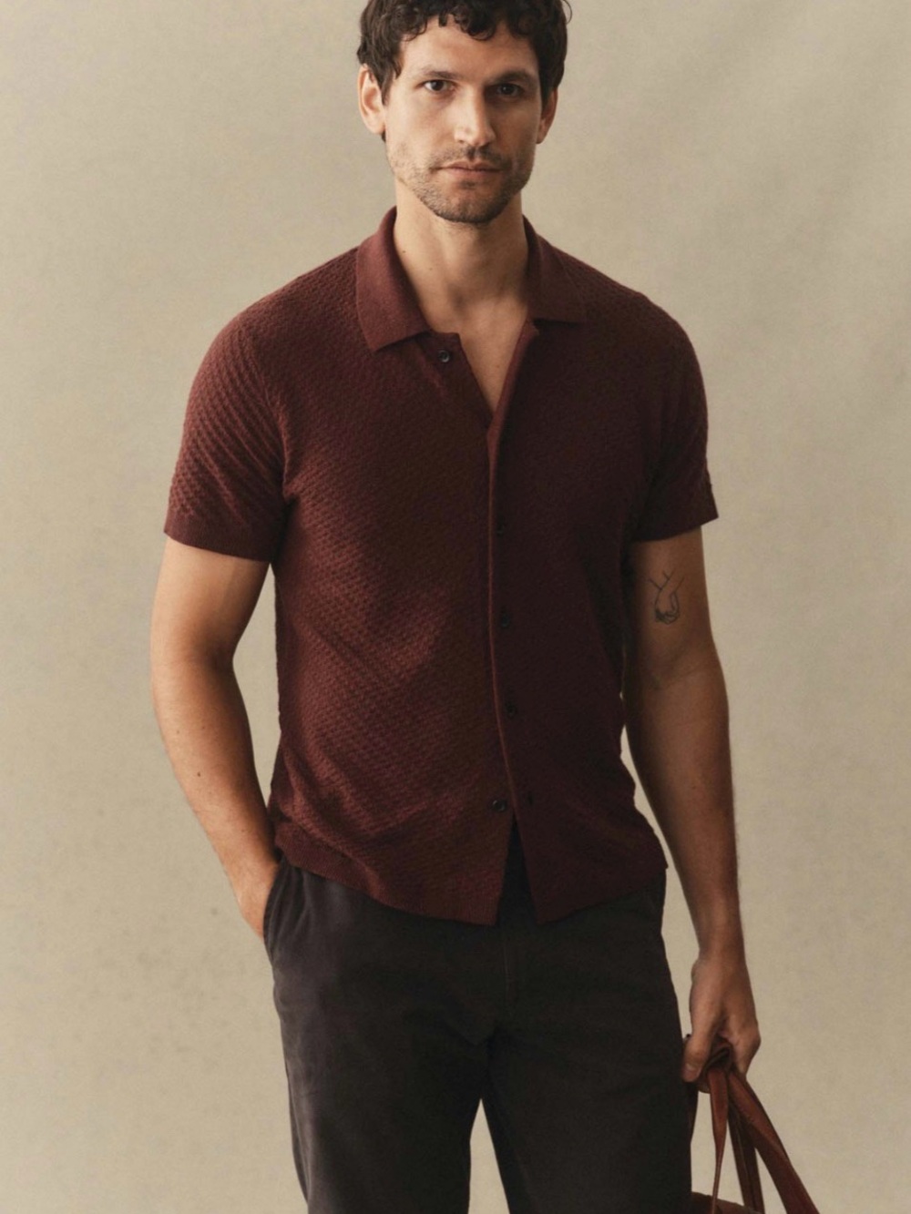 NWT Taylor Stitch The Arlo Sweater Polo Burgandy Texture Knit